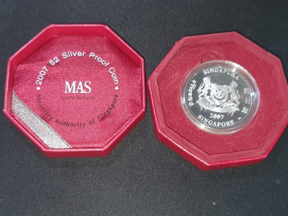 2007 Silver .999 Singapore 2 Dollars Proof-like Coin UNC, Chinese Lunar Yr Pig