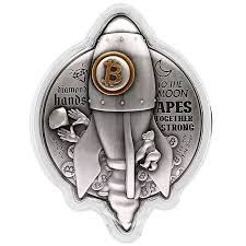 2022 Chad 1 oz Silver Bitcoin Rocket Shaped Antiqued High Relief Coin .999 Fine