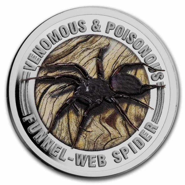 2022 Samoa Venomous &amp; Poisonous Funnel-Web Spider 1/2 oz. Silver Colorized Coin physical Themed Coins No Show Mint