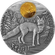 2021 - Red Fox Wildlife in the Moonlight Antique finish Silver Coin 2 Cedis Ghana