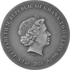 2021 - Red Fox Wildlife in the Moonlight Antique finish Silver Coin 2 Cedis Ghana physical Themed Coins Mint XXI