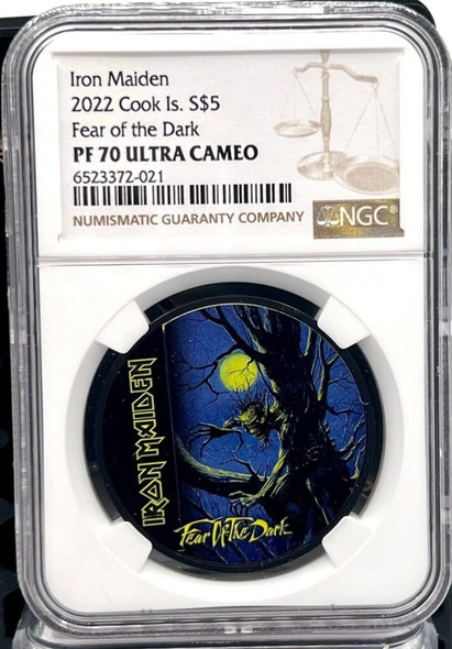 2022 Cook Islands $5 Iron Maiden Fear of the Dark 1 oz Silver Coin - NGC PF 70