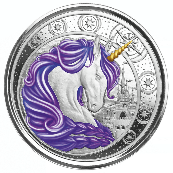 2023 - Ghana Unicorn ""Aurora"" 1oz Silver 999 Color with Certi Log Coincard