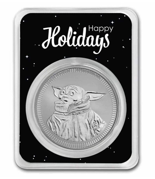 2023 Niue 1 oz . 999 silver Grogu Baby Yoda in Serialized Happy Holidays In TEP