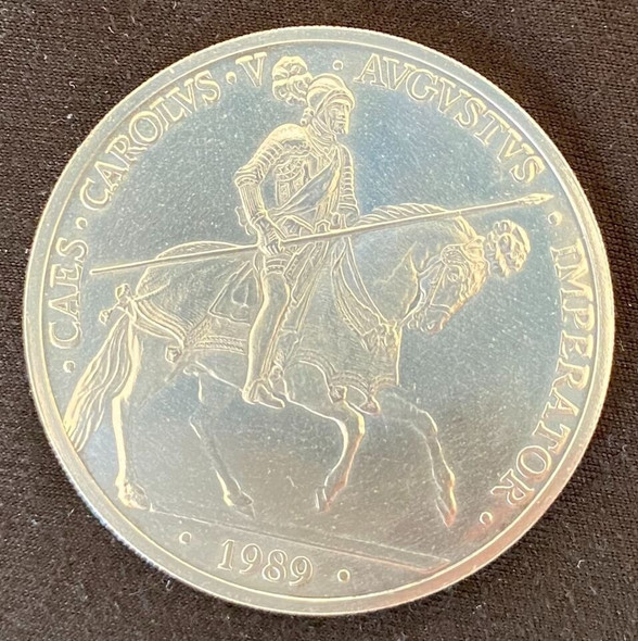 1989 Spain 5 ECU, Carolus V Imperator Silver Proof Orginal Wodden Box