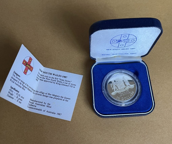 1987 - $10 Silver Proof Coin: State Series - "New South Wales."