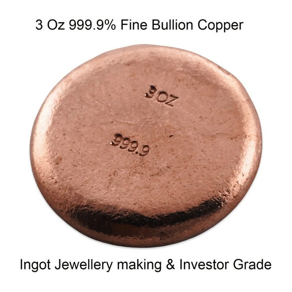 3 Troy Oz 999.9 Solid Fine Grade Copper Bullion Ingot Investor Bars