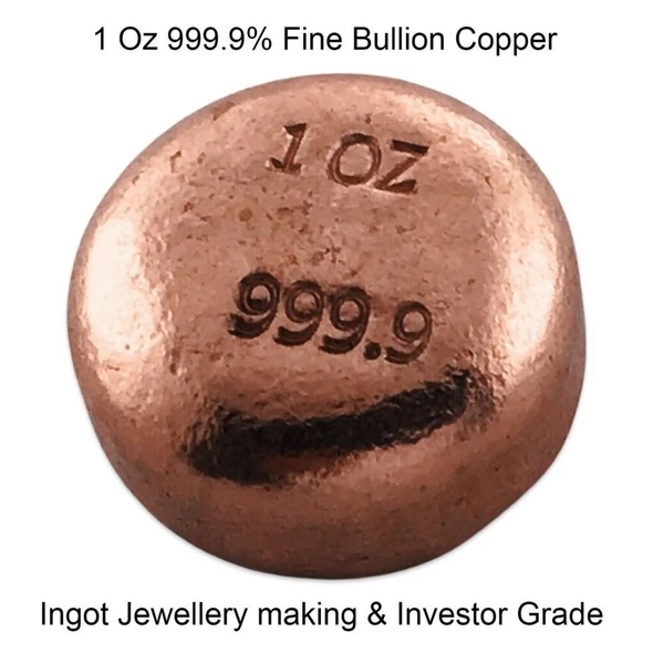 1 Troy Oz 999.9 Solid Fine Grade Copper Bullion Ingot Investor Bars