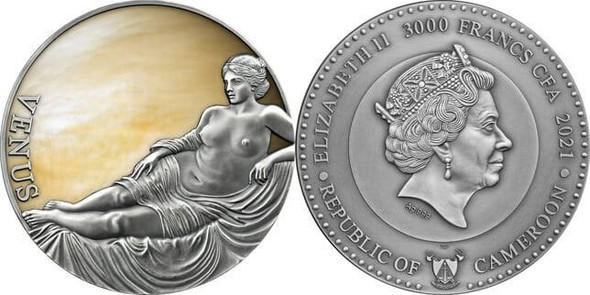2021 - Venus Planets and Gods 3 oz Antique finish Silver Coin CFA Cameroon