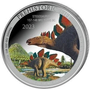 2023 - Prehistoric Life Stegosaurus (12.) 1 oz 999 Silver Colored Color Congo