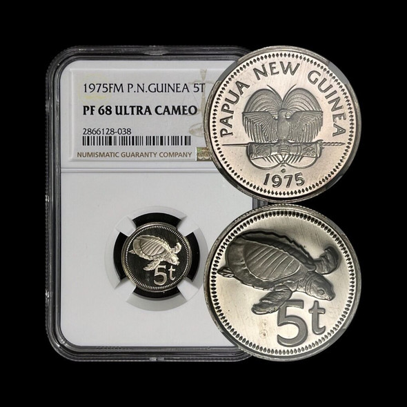 1975 - PAPUA NEW GUINEA. 5 Toea - NGC PF68 - Pig-Nosed Turtle ?