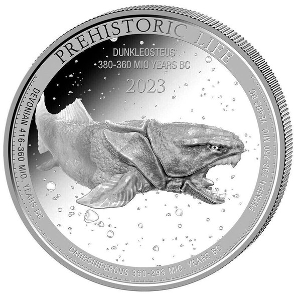 2023 - Prehistoric Life Dunkleosteus (11.) Silver Coin 1 oz 999 Silver Congo ST
