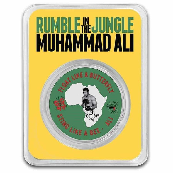 2023 - Muhammad Ali Rumble in the Jungle 1oz 999 Silver Colored Niue Blister
