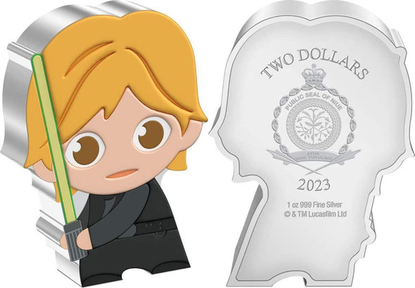 2023 - LUKE SKYWALKER Star Wars Chibi 1oz Silver Coin $2 Niue
