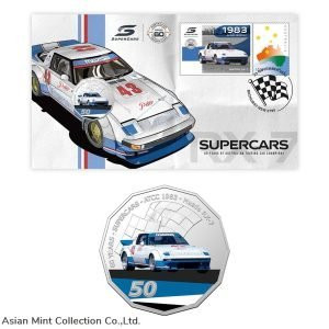 2020 - Australia PNC Supercars Mazda RX-7 Stamp &amp; 50c Coloured UNC Coin