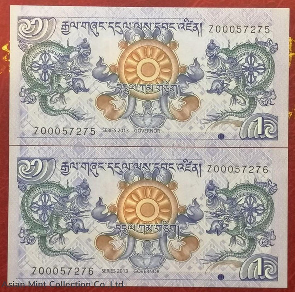2013 - Bhutan 1 Ngultrum Pair Replacement Bank Notes - Z00057275 - 76 (UNC)