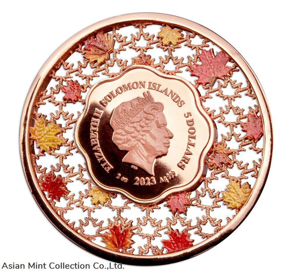 2023 Solomon Islands Filigree Maple Leaf 2oz Silver Proof-Like Coin