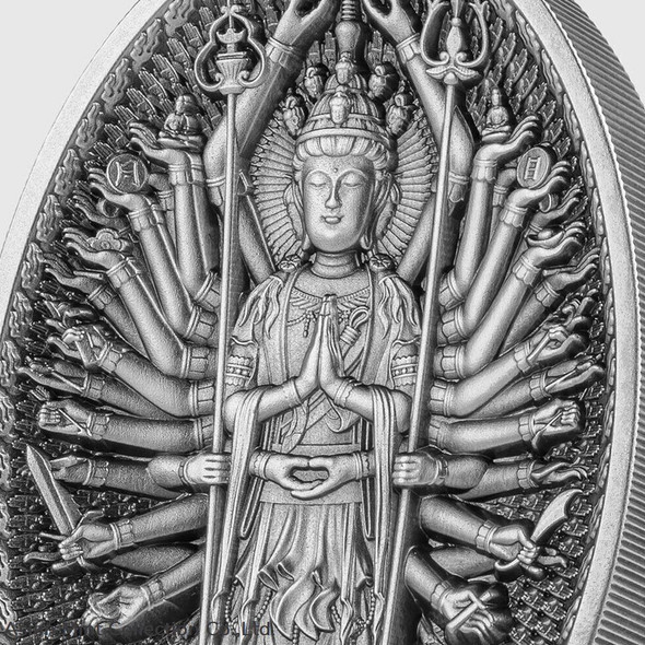2023 Chad Thousand Arms Guanyin 5oz Silver Antiqued Coin