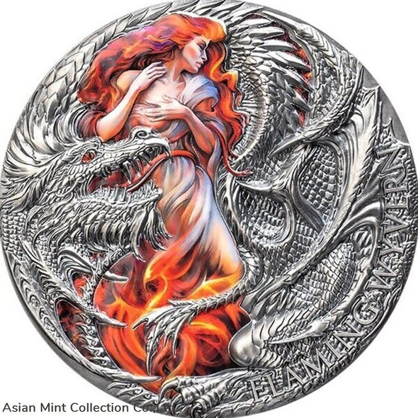2023 - Flaming Wyvern The Dragonology 2 oz Silver Coin 2000 Francs CFA Cameroon