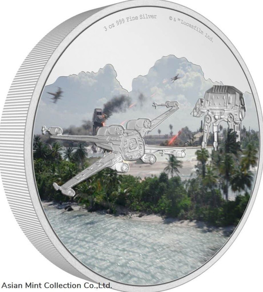 2022- Star Wars Battle Scenes - Scarif- 3 OZ Silver Proof Coin