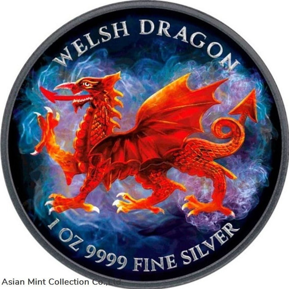 2022 - 1oz $2 NZD Niue Welsh Dragon Black Platinum Colorized Magic Silver Coin