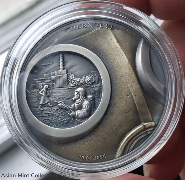 2021 2 Oz Silver Glow In The Dark Human Tragedies CHERNOBYL Antique Finish Coin.