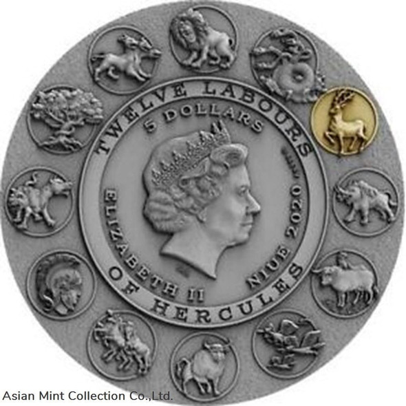 2020 - Twelve Labours of Hercules - Ceryneian Hind - $5 silver coin with Gold plated 24K 2 oz