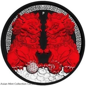 2020 - 1$ - Guardian Lions Pixiu - Black &amp; Red - 1 Oz Silver Coin