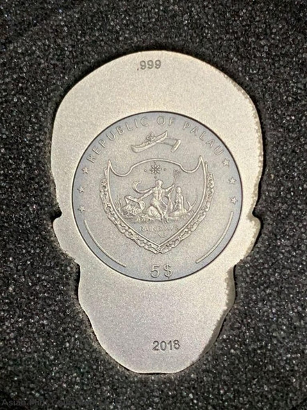 2018 - 1 oz Palau La Catrina Skull High Relief Antiqued Silver Coin