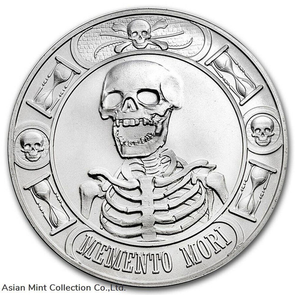 2016 - Anonymous Mint Memento Mori Last Laugh Skeleton 1 oz .999 Fine Silver Round