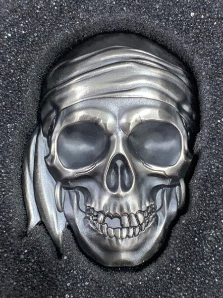 2017 1 oz Palau Pirate Skull High Relief Antiqued Silver Coin