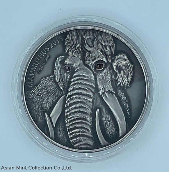 2015 - Woolly Mammoth Burkina Faso 1000 Francs 1 Oz Silver Coin w Real Eye Effect
