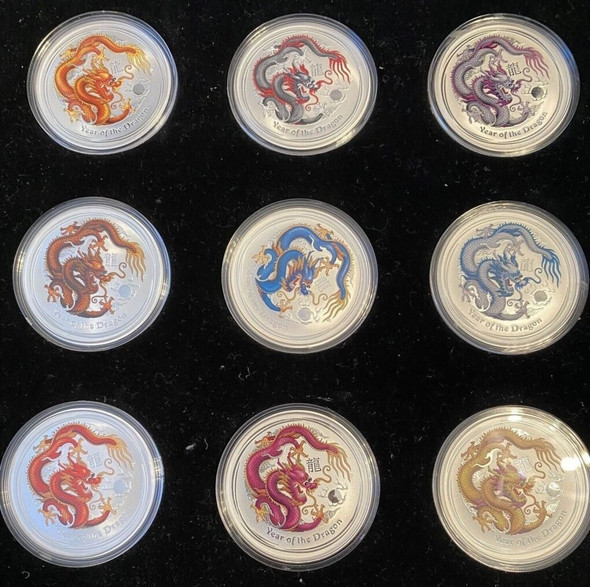 2012 - Silver and gold proof coins, Australia's 10-color dragon set