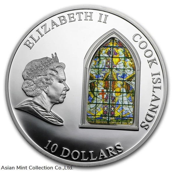 2011 - Cook Islands,10$,Windows Of Heaven, London Westminster Abbey,Silver Coin.