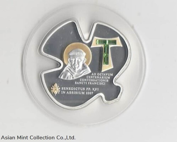 2007 - Cook islands 5 $ - Pope Benedict xiv. silver application of gold swarowski