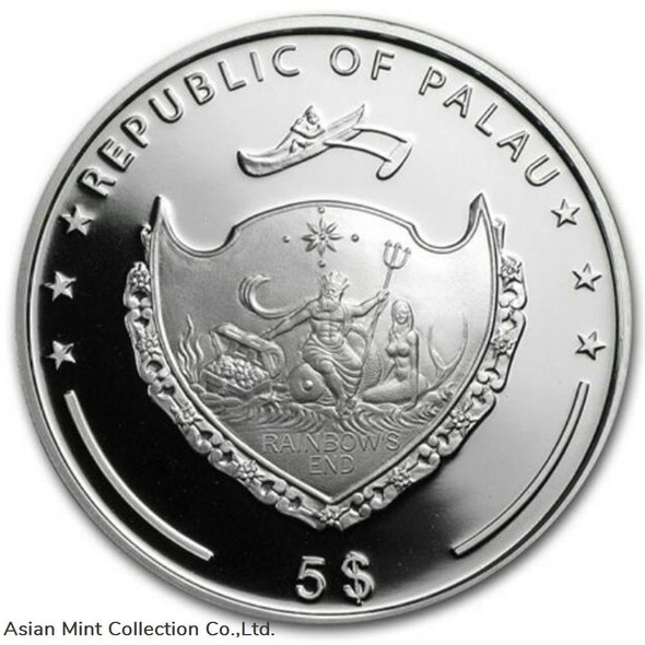 2010 - Palau Silver $5 Marine Life Protection Blue Pearl Oyster