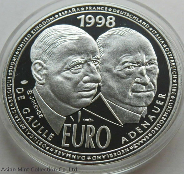 20 EURO 1998 DE GAULLE + ADENAUER , SILVER .925