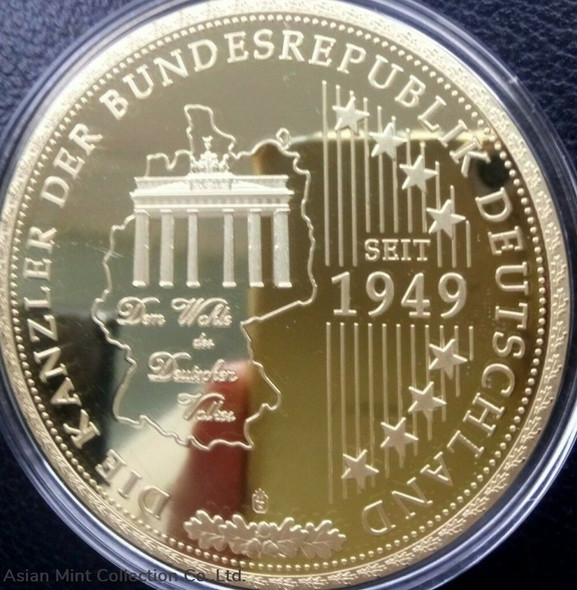 1949 - Germany Medal 70mm Konrad Adenauer Gold Plated With Stones 111g