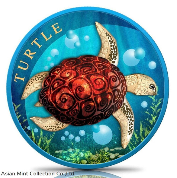 2022 - 1 oz Silver New Zealand Sea Turtle - Space colored and painted w Box & COA