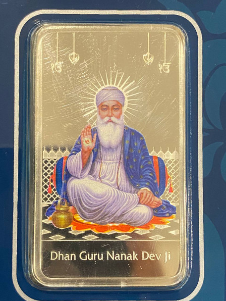MMTC-PAMP guru Nanak 50 grams colorized silver bar