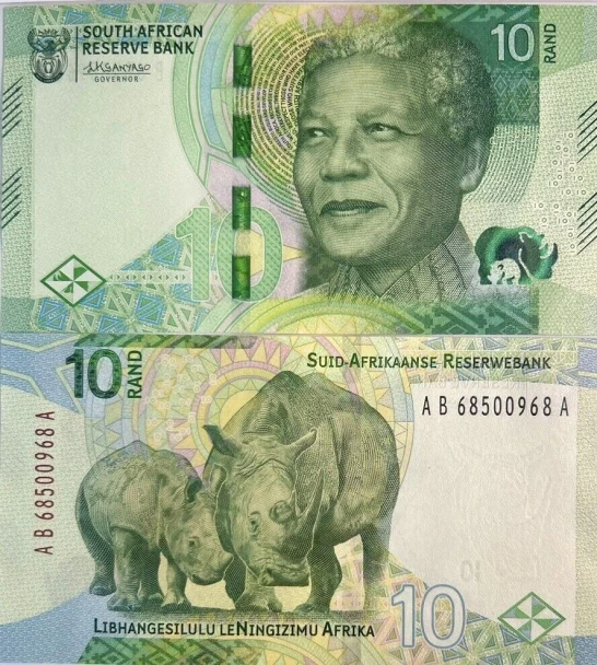 Banknote - 2023 South Africa, 10 Rand, P148 UNC, Mandela (F) Rhinoceros (R)