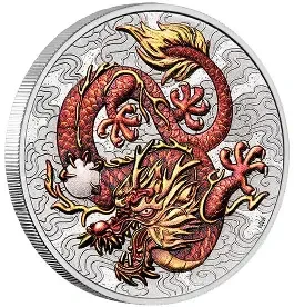 COLOURED DRAGON - CHINESE MYTHS AND LEGENDS 1 Oz Silver Coin 1$ Dollar Australia 2021