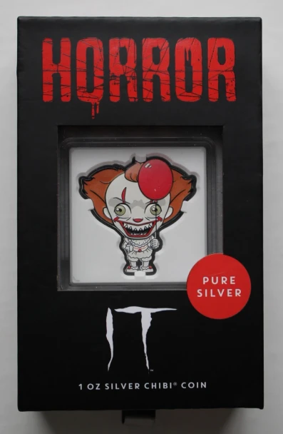 2022 NIUE-NZ MINT 1 Oz PURE SLVER COLOURED PROOF ‘IT’ HORROR CHIBI COIN w/Box