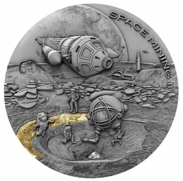 2019 Niue Island, Space Mining II, $1 silver, with meteorite, 1oz silver