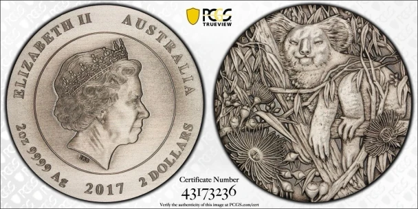 2017 Perth Mint $2 Koala 2oz Silver Antiqued High Relief