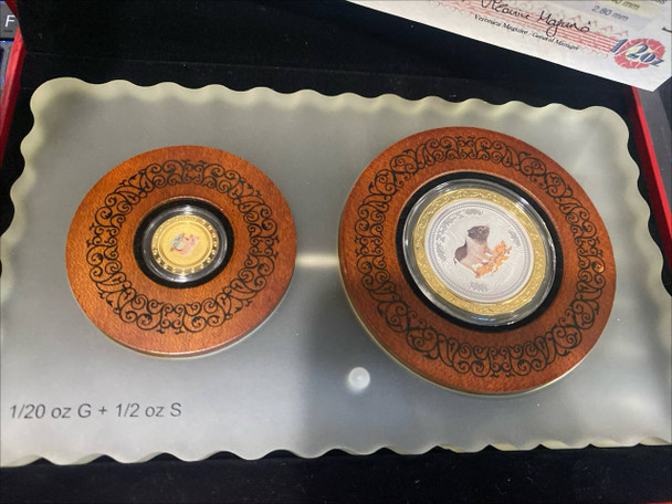 2007 Australia Lunar I Year of the Pig 1/20oz + 1/2oz Oz Silver gold Colored Coin BU Perth mint