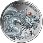Fiji 2012 Red Fire Dragon 2 Oz Silver Coin with Ruby Gemstone Mint Condition