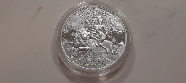 2023 DURGA / GODDESS / LION / INDIA - 1 OZ .999 PURE SILVER COIN WITH COA