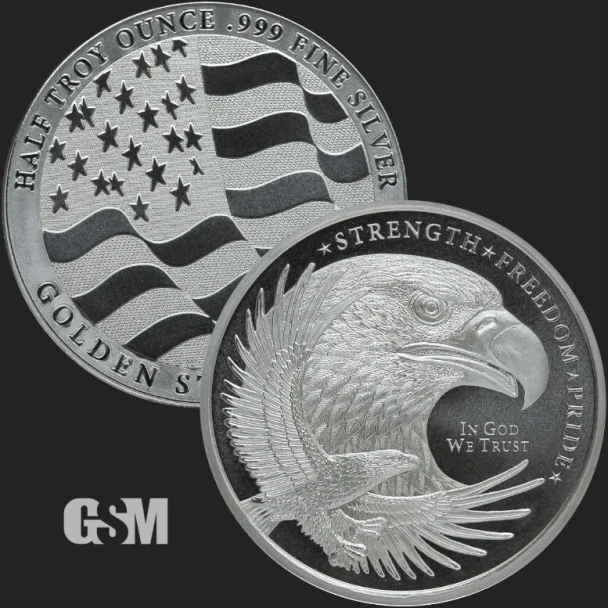 LOT OF 2 X 1/2 oz Pure Silver .999 Bullion Double Eagle Strength Freedom pride