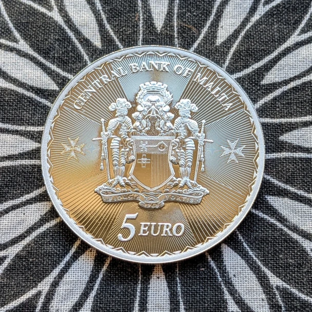 2025 5 Euro 1oz Malta Cross .999 Silver Coin. Beautiful Design!